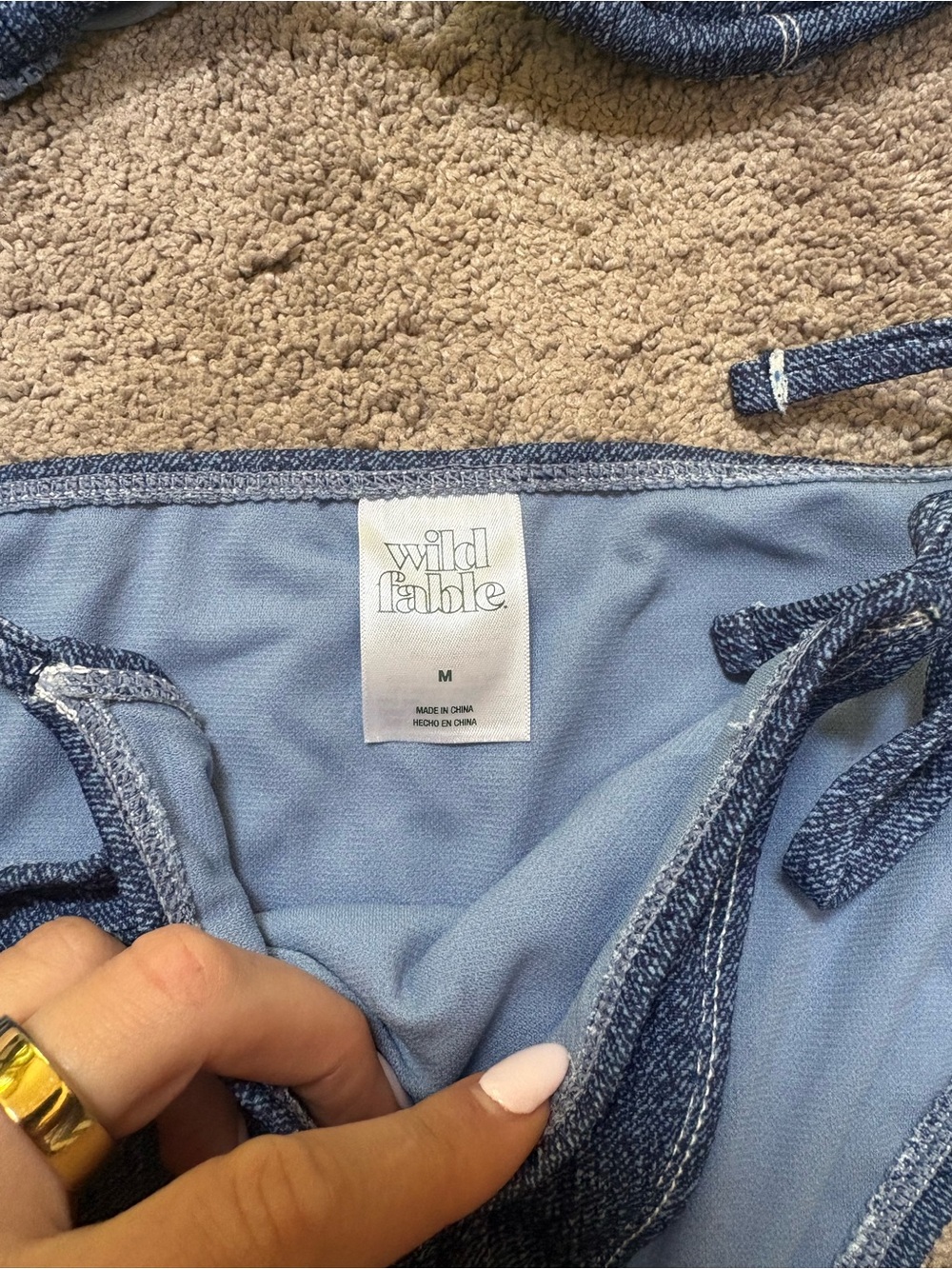 NWT Wild Fable Blue Denim Triangle Tie-Side Bikini Set - S Top & M Bottoms - Picture 3 of 5